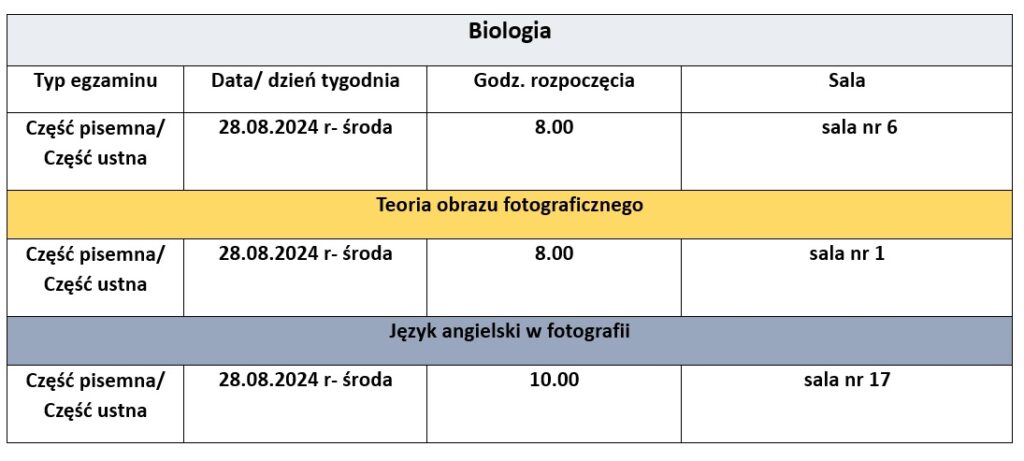 Harmonogramy egzaminów poprawkowych