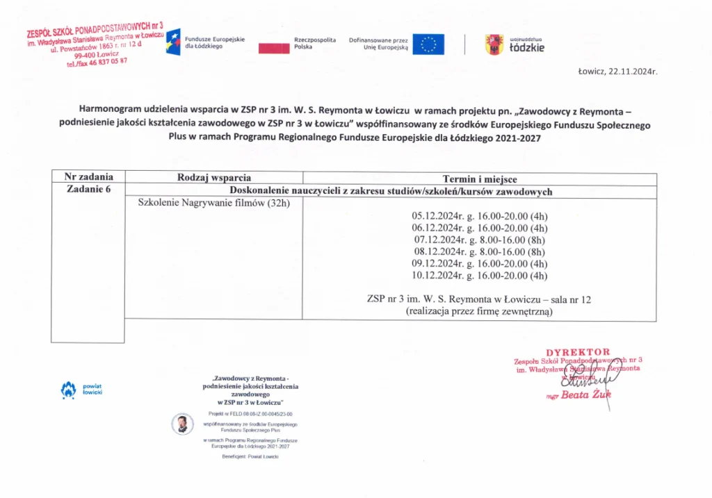 Harmonogram wsparcia: Nagrywanie filmów. Kurs dla nauczycieli