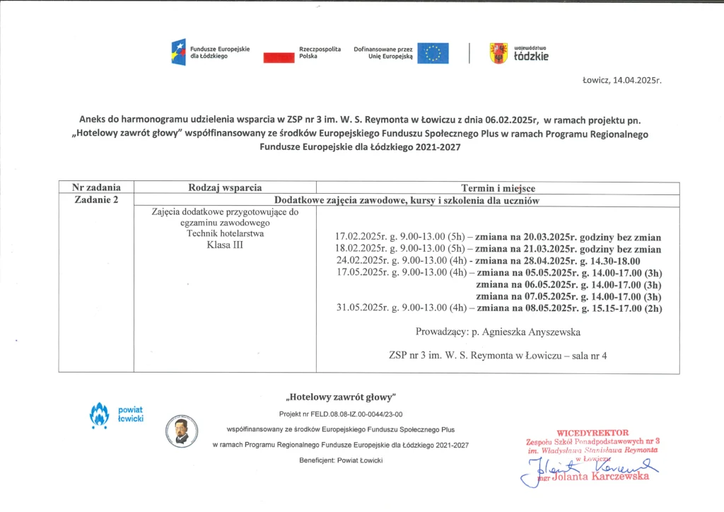 Aneks do harmonogramu P. Anyszewskiej